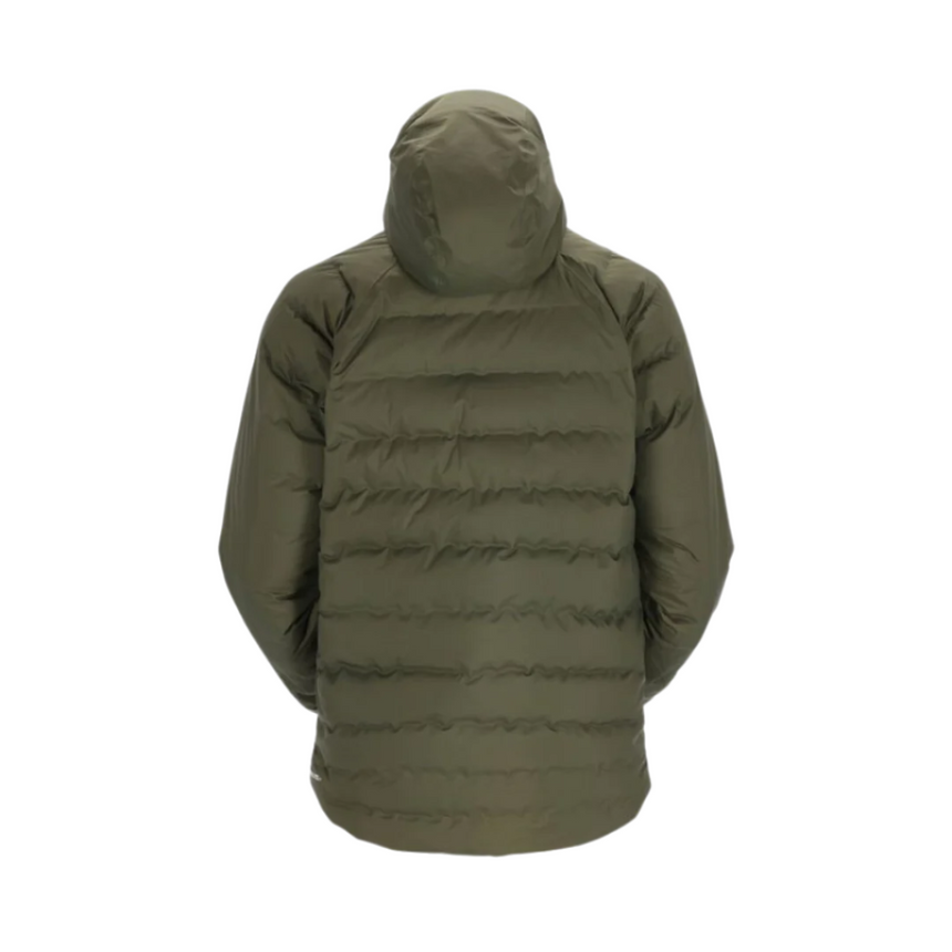 Rab Men's Valiance Waterproof Down Jacket in Army - worn, back, hood up