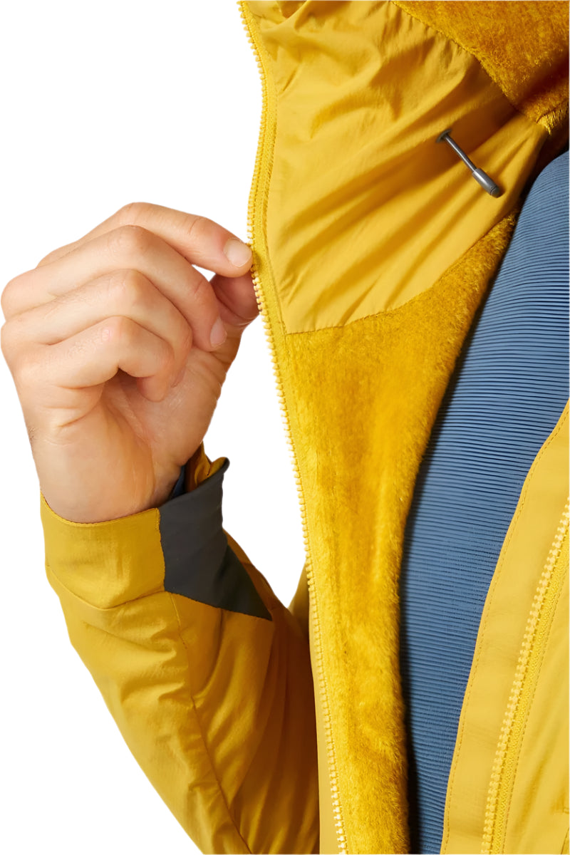 Rab Men's Vapour-Rise Summit Jacket in Sahara (styling reference) - Zip Pull Detail