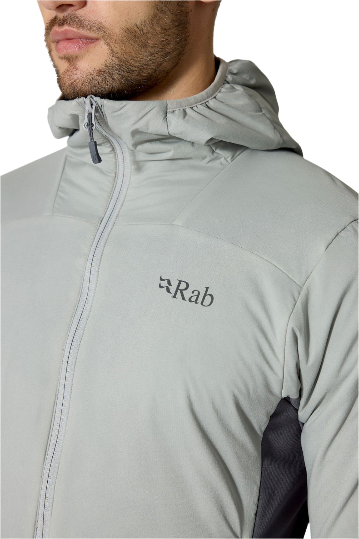 Rab Men's Xenair Alpine Flex Insulated Jacket in Light Zinc - collar detail