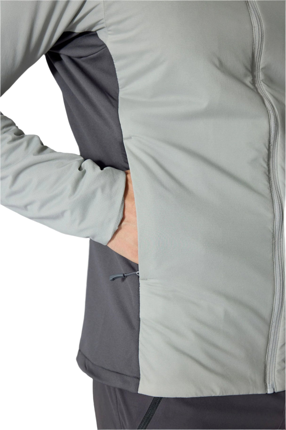 Rab Men's Xenair Alpine Flex Insulated Jacket in Light Zinc - hand pocket detail