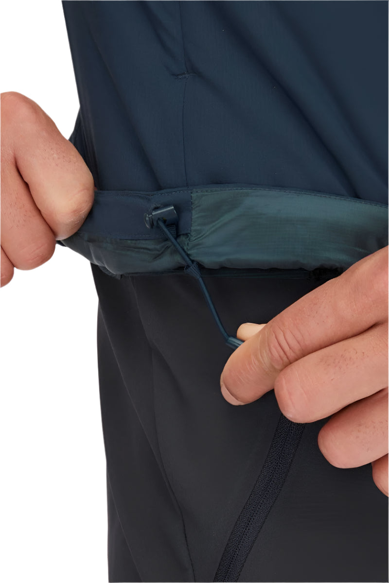 Rab Men's Xenair Alpine Light Insulated Jacket in Tempest Blue - hood, worn