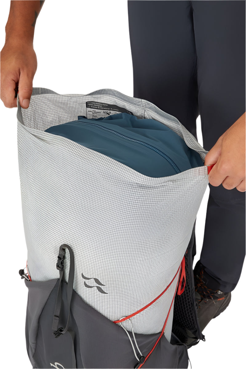 Rab Muon 40L Hiking Pack in Pewter/Graphene - Roll Top Secured