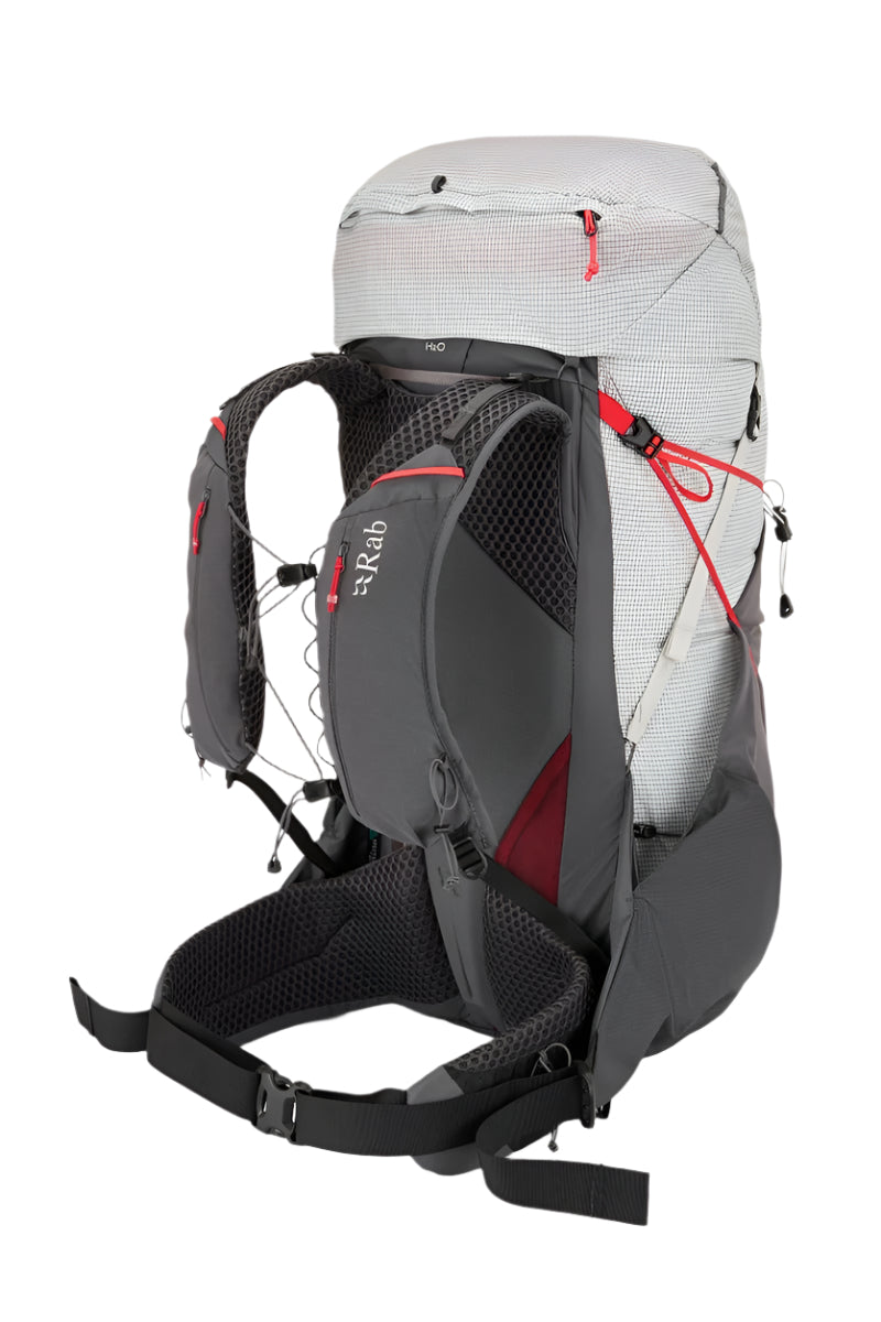 Rab Muon 50L Hiking Pack in Pewter/Graphene - Side View
