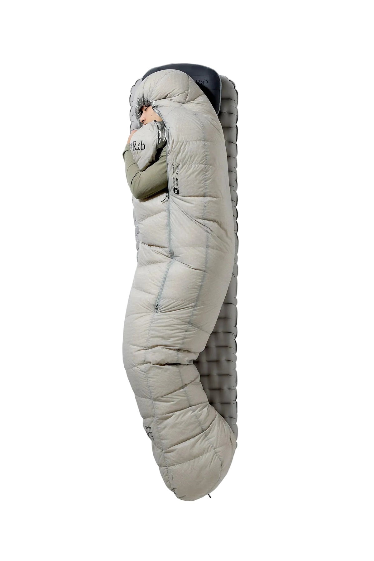 Rab Mythic Down Sleeping Bag (0°C/32F) in Dark Pewter - Model Side