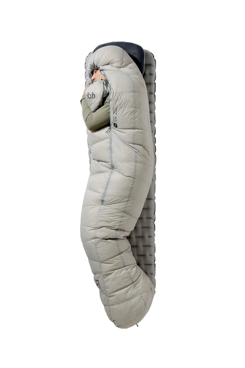 Rab Mythic Down Sleeping Bag (0°C/32F) in Dark Pewter - Model Side