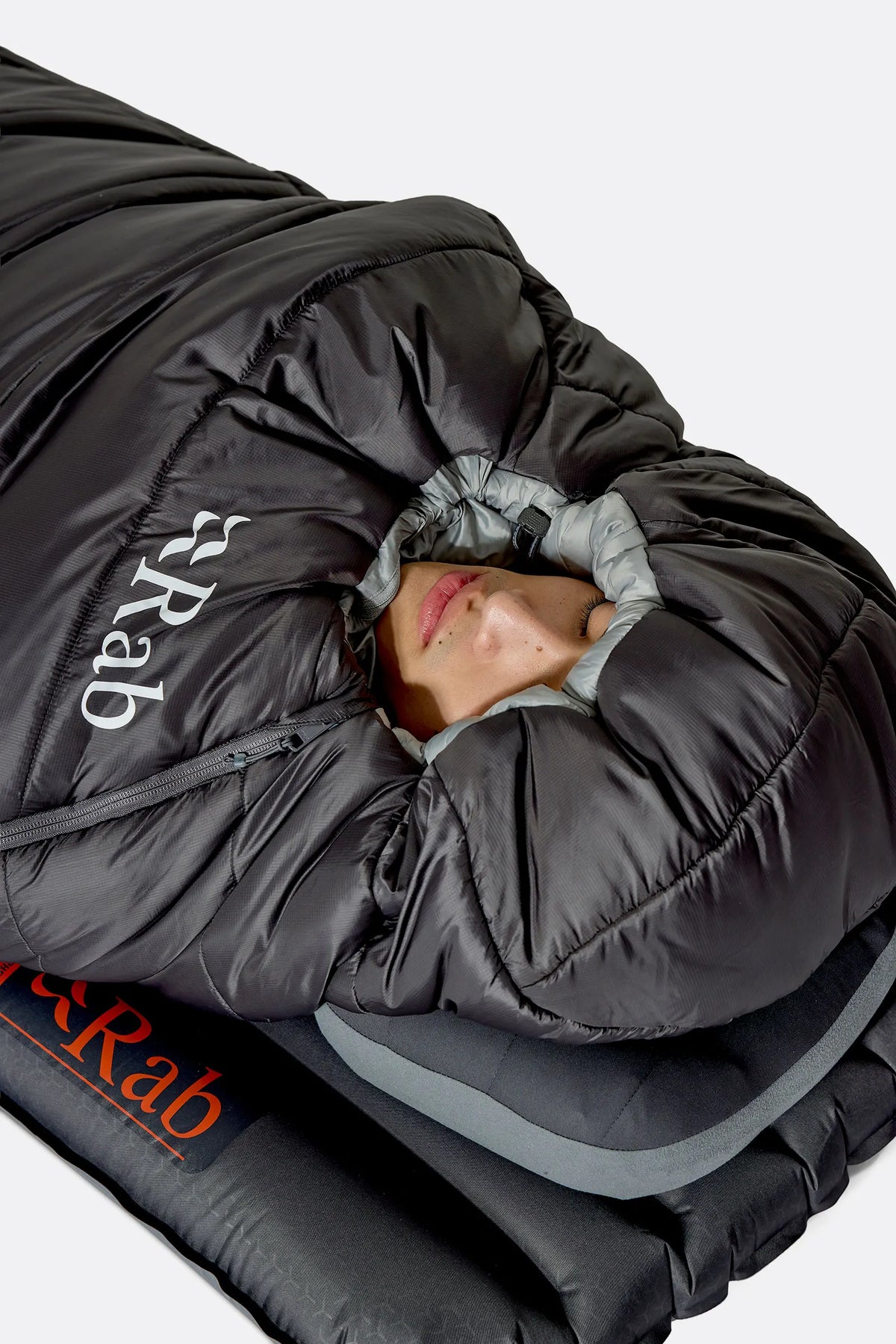Rab Radeon Synthetic Sleeping Bag (-12°C/10F) in Sage/Graphene - worn, hood close-up