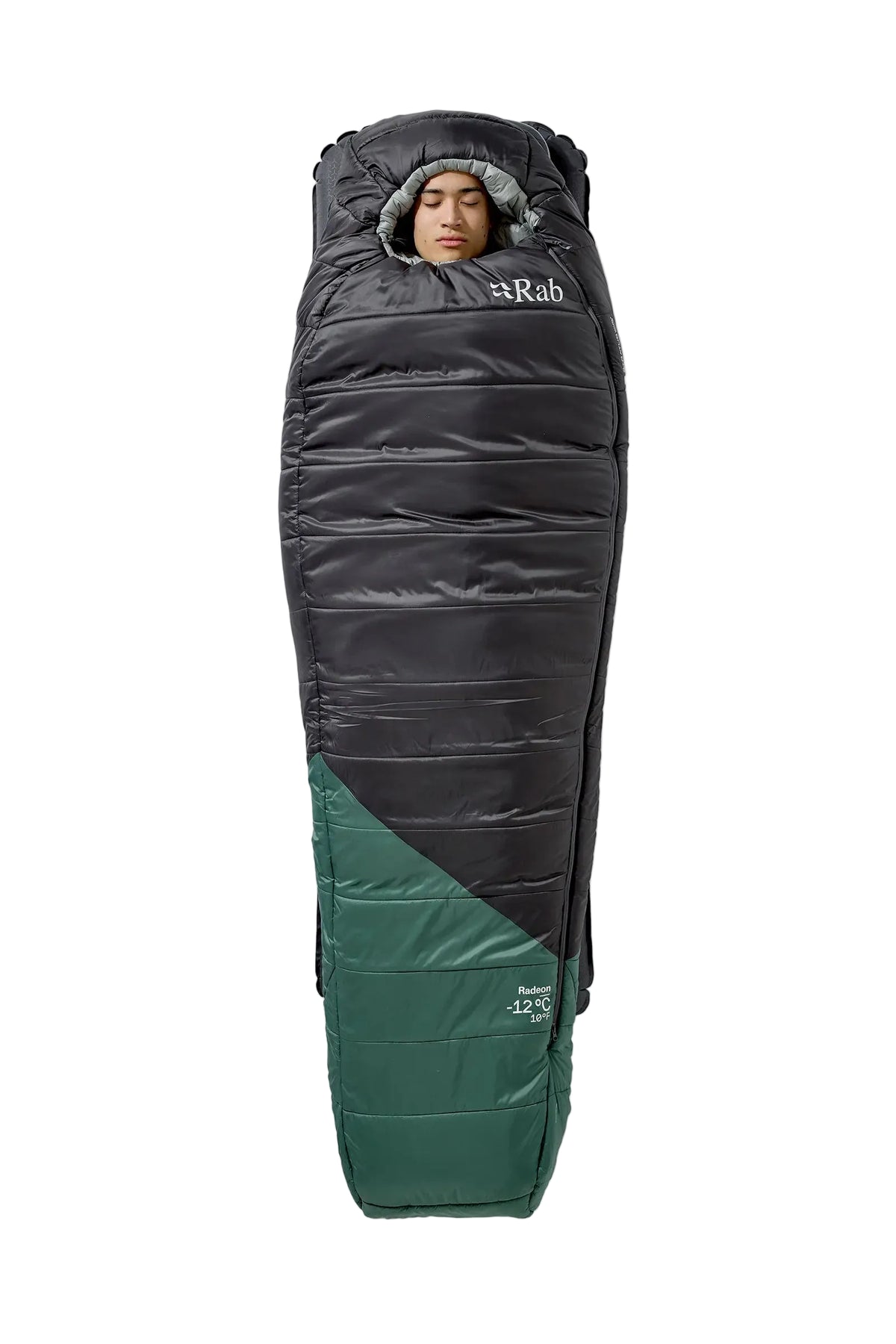 Rab Radeon Synthetic Sleeping Bag (-12°C/10F) in Sage/Graphene - worn, zip detail