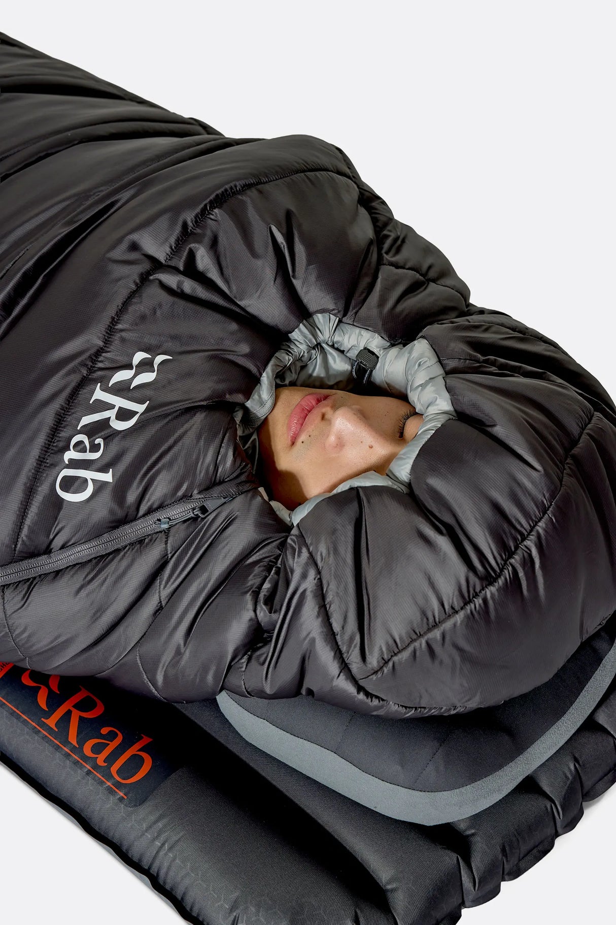 Rab Radeon Synthetic Sleeping Bag (-6°C/20F) in Sage/Graphene - worn, hood close-up