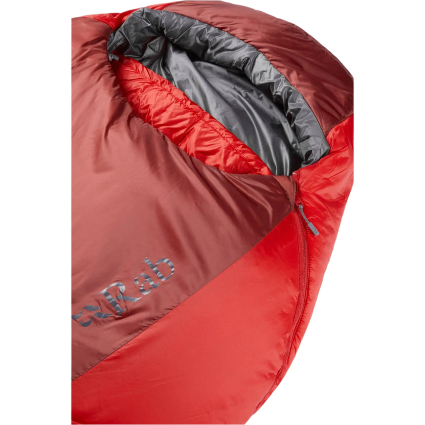 Rab Solar Eco 3 Sleeping Bag in Oxblood Red - full length, alternate angle
