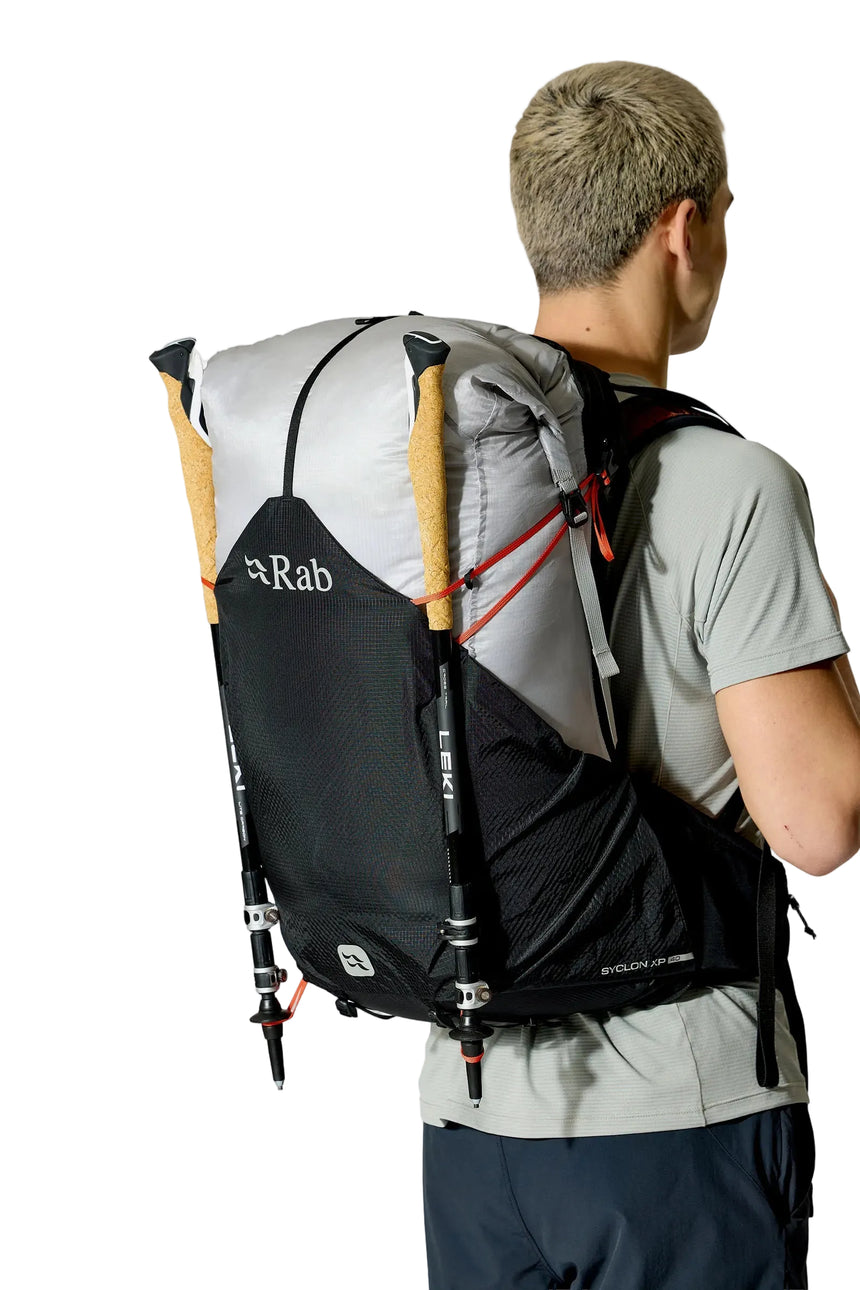 Rab Syclon XP 40L Waterproof Pack in Black/Dark Pewter - Walking Pole Attachment Detail