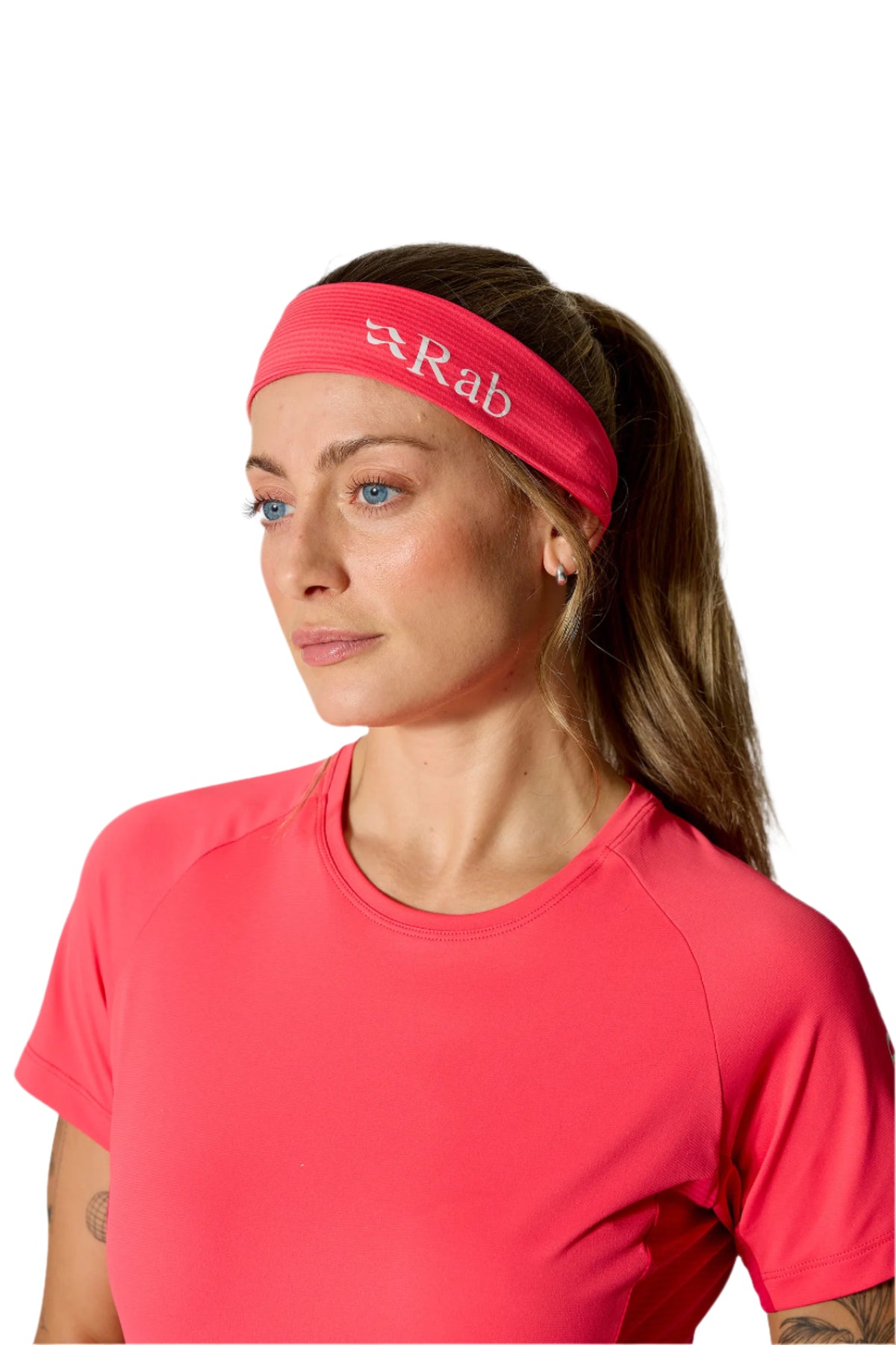 Rab Talus Headband in Hibiscus - worn, side