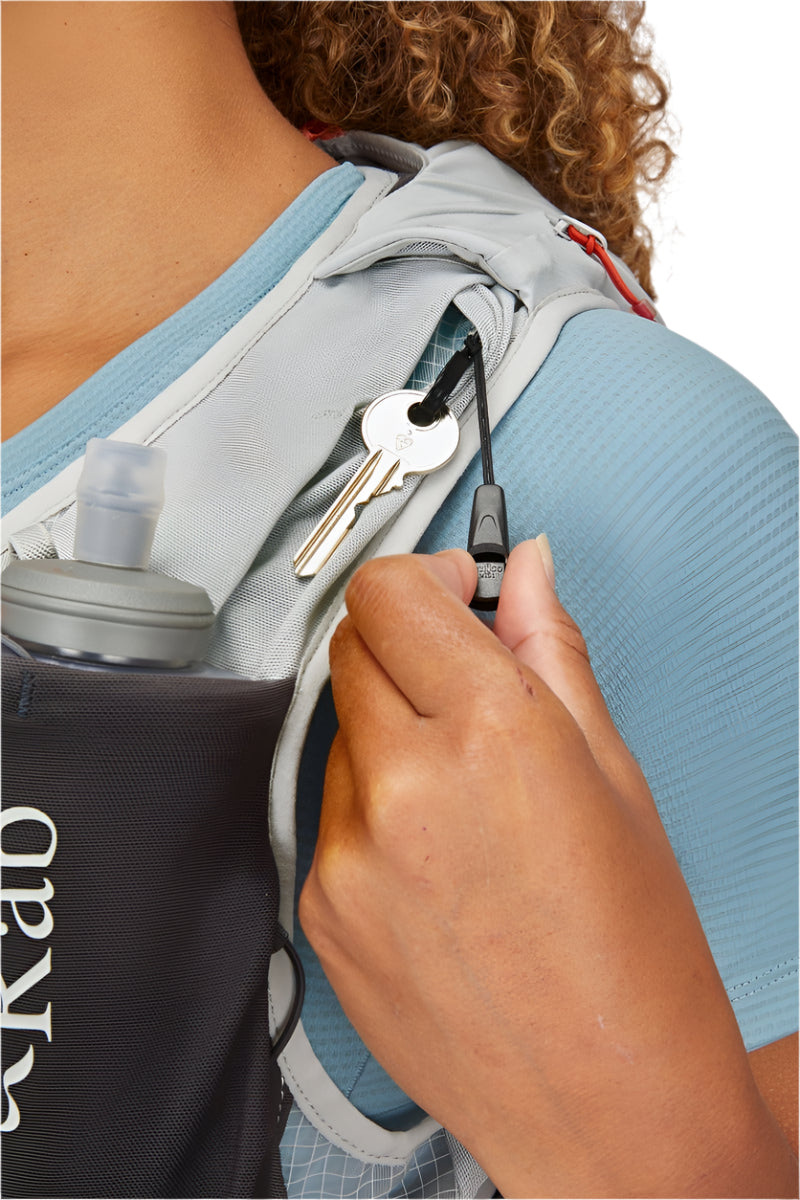 Rab Veil 12L Lightweight Running Vest in Gargoyle/Graphene - Rear Compartment Open