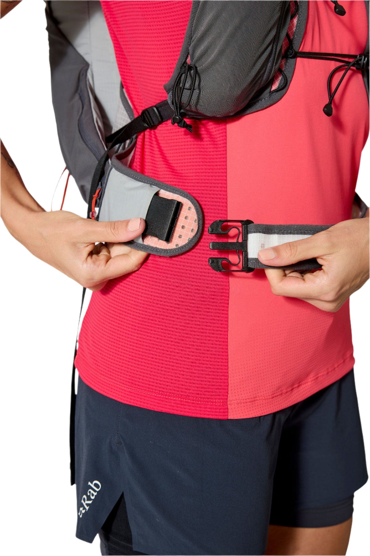 Rab Veil XP 20L Waterproof Pack in Pewter/Graphene - Hipbelt Buckle Detail