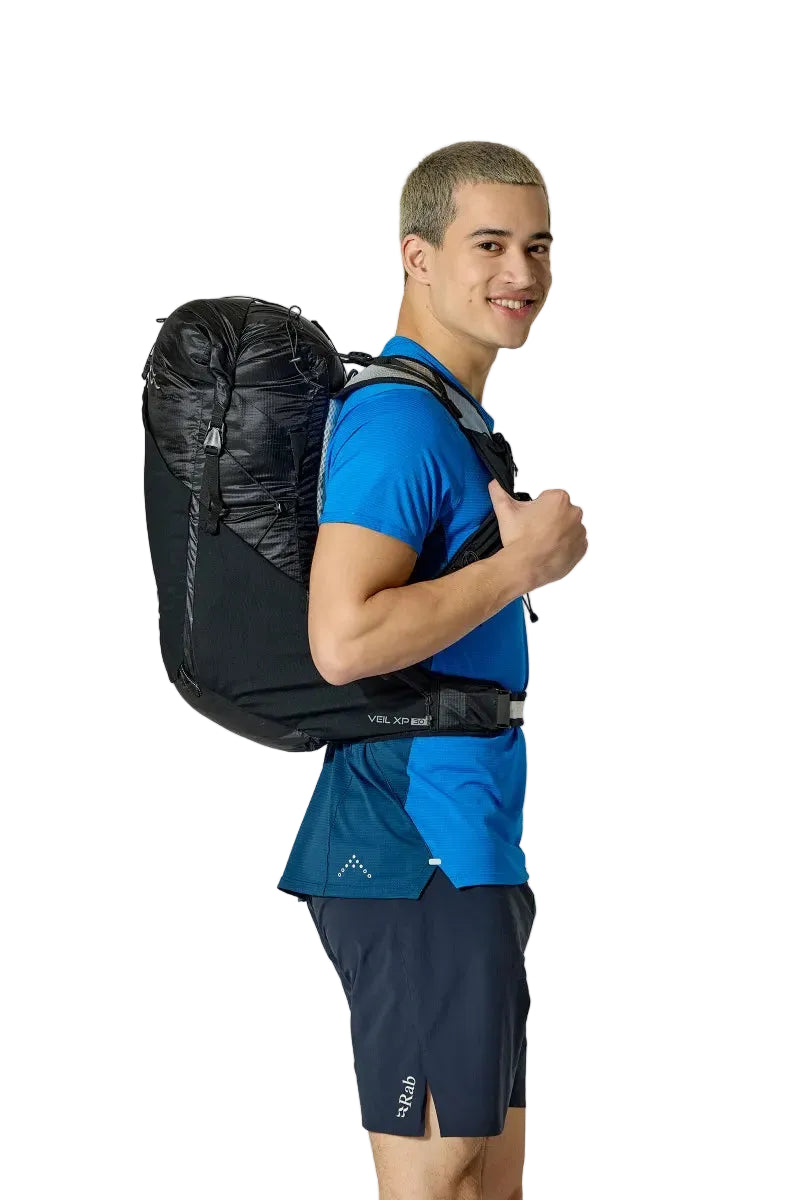 Rab Veil XP 30L Waterproof Pack in Black - On Model Back View