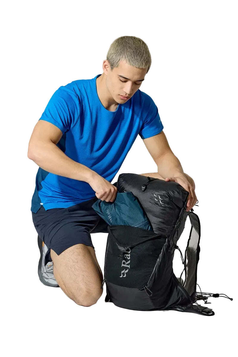 Rab Veil XP 30L Waterproof Pack in Black - On Model Packing Detail