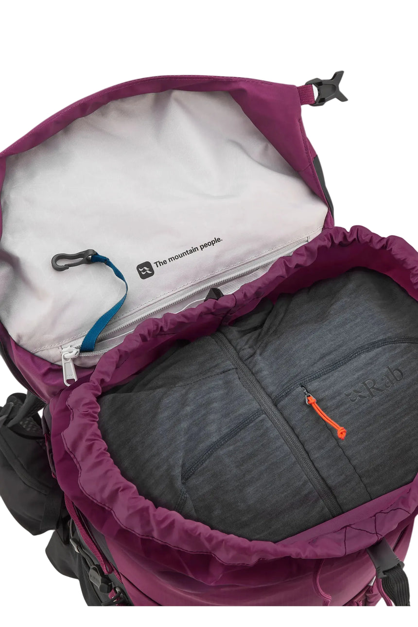 Rab Women's Airox ND 28 Day Pack in Mulberry/Black - Lid Pocket Detail
