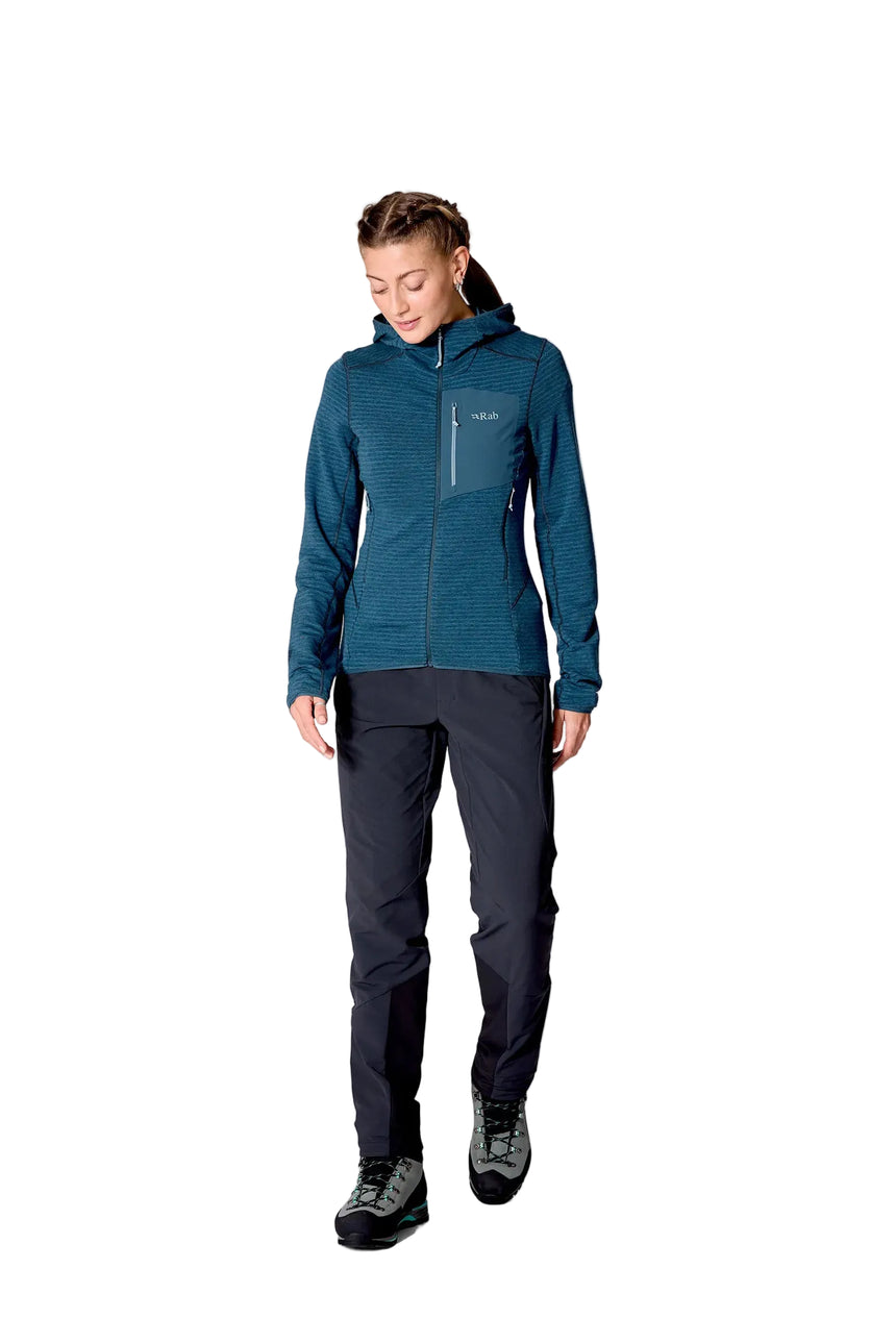 Rab Women's Ascendor Light Hoody in Tempest Blue - front, walking, worn
