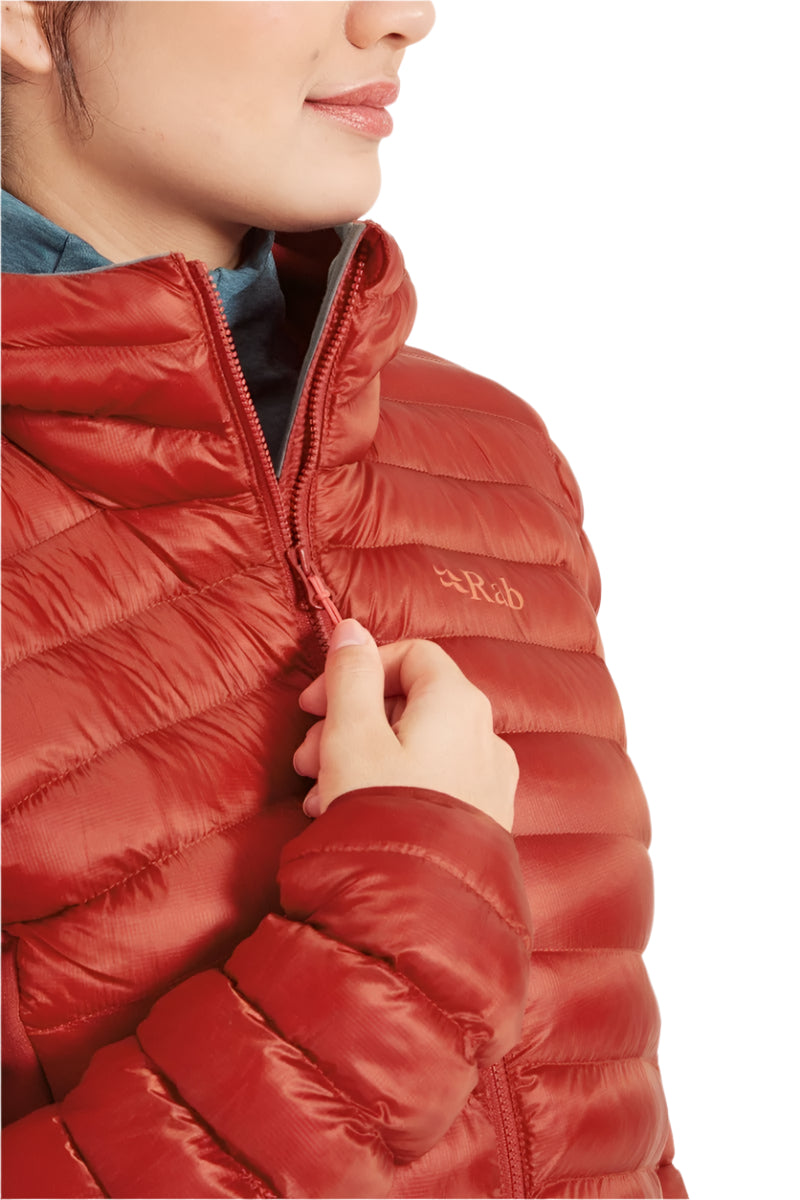 Rab Women's Cirrus Flex Insulated Hooded Jacket in Tuscan Red - chin guard detail