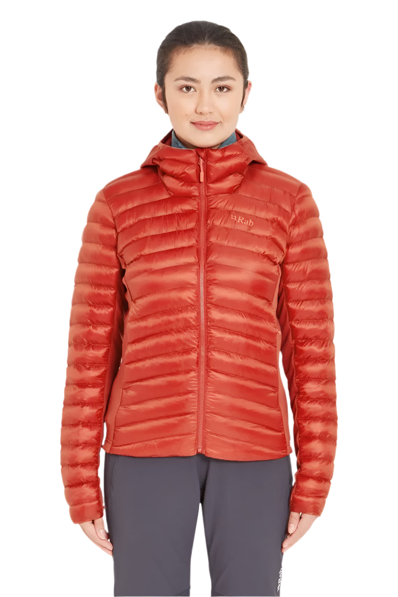 Rab Women's Cirrus Flex Insulated Hooded Jacket in Tuscan Red - worn