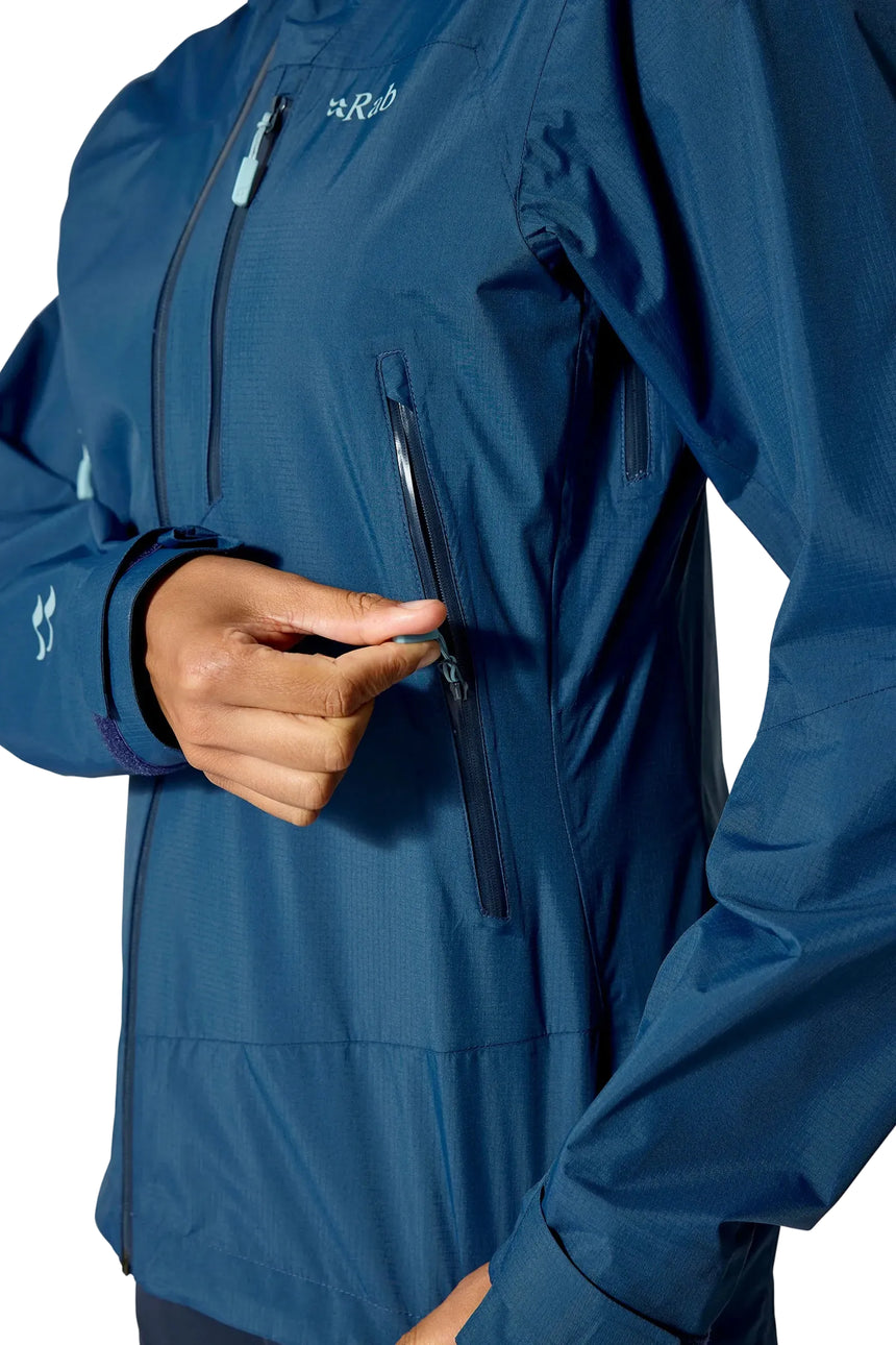 Rab Women's Downpour Mountain Waterproof Jacket in Tempest Blue - cuff detail