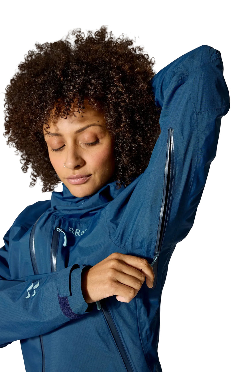 Rab Women's Downpour Mountain Waterproof Jacket in Tempest Blue - pit zip detail