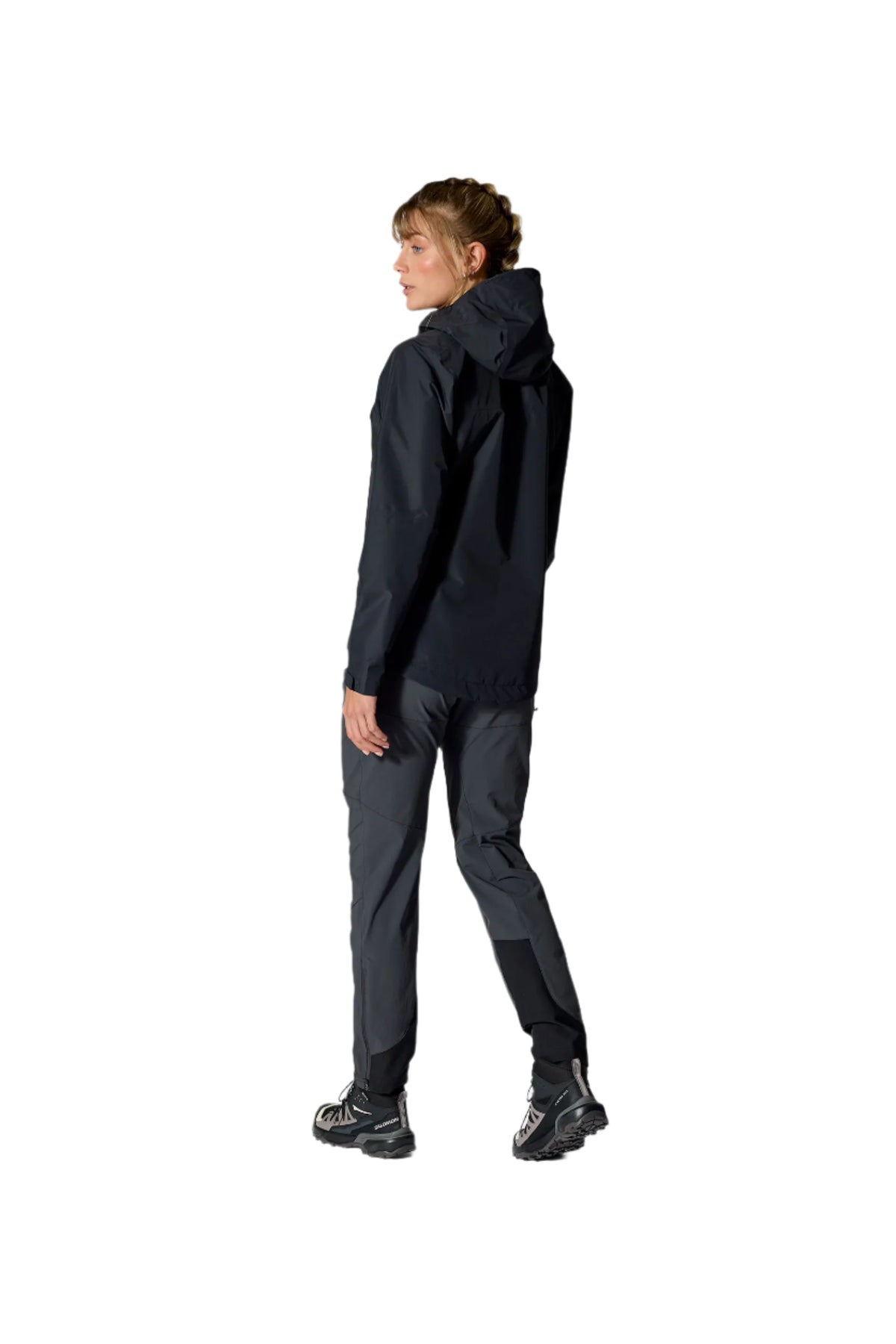 Rab Women's Downpour Waterproof Jacket in Black - worn, walking, side