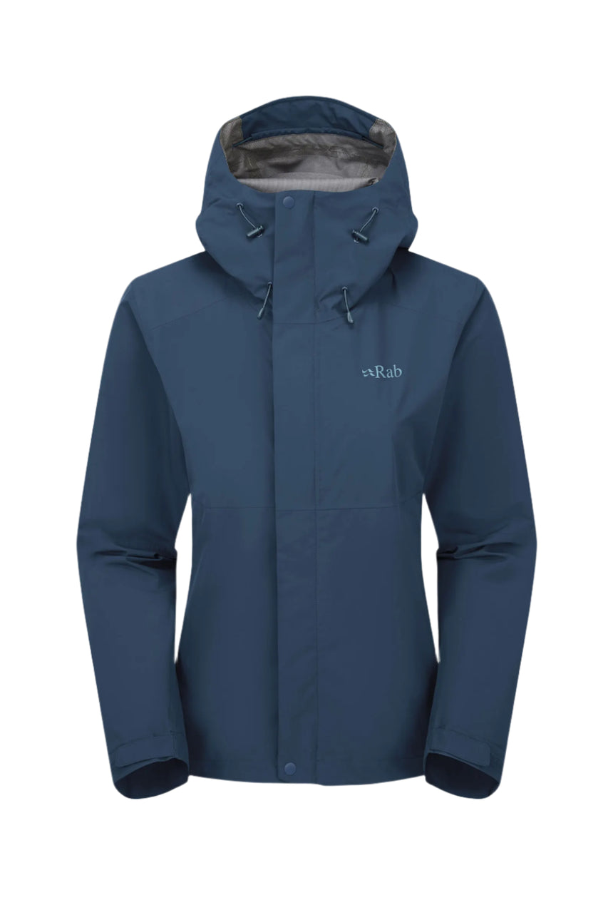 Rab Women's Downpour Waterproof Jacket in Tempest Blue - front