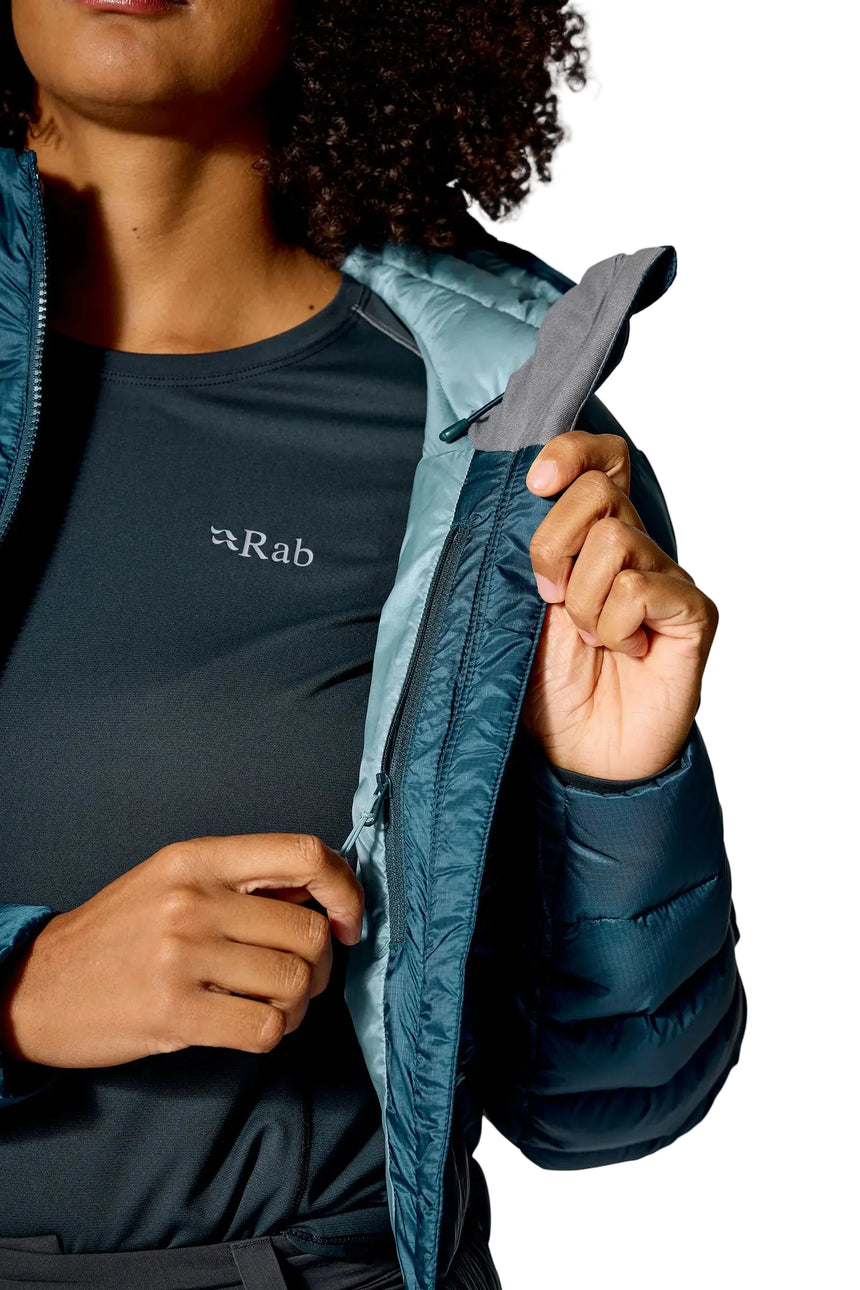 Rab Women's Electron Pro Down Jacket in Black - chest zip detail