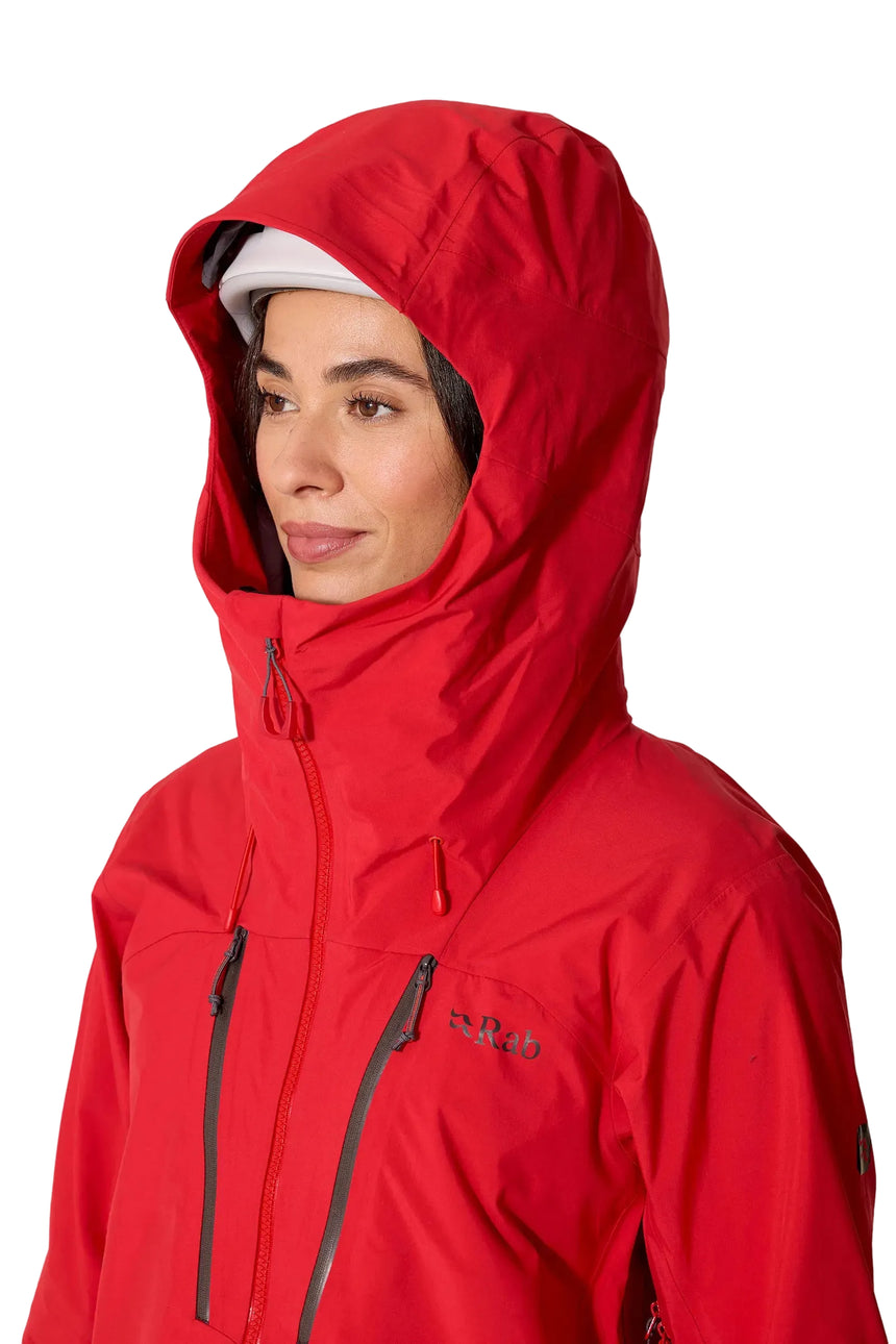 Rab Women's Firewall Guide Waterproof Jacket in Summit Red - hood detail