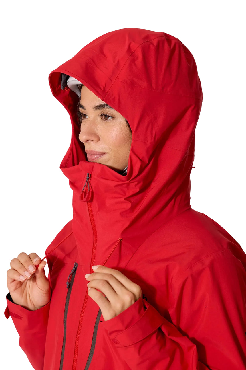 Rab Women's Firewall Guide Waterproof Jacket in Summit Red - hood side detail close