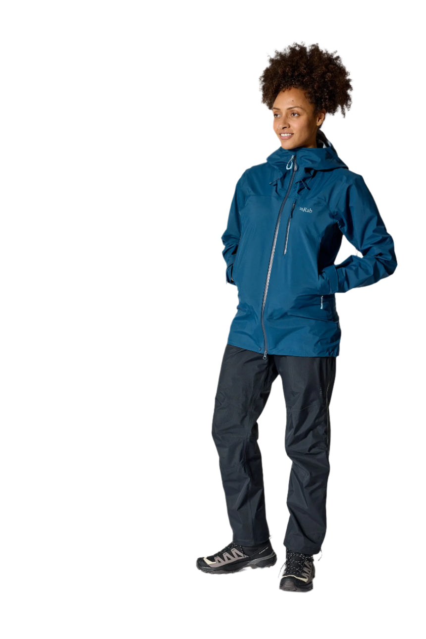 Rab Women's Firewall Mountain Waterproof Pants in Black - waistband detail, worn