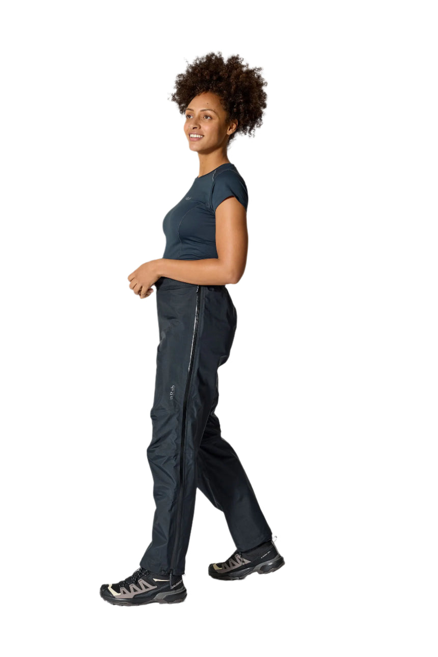 Rab Women's Firewall Mountain Waterproof Pants in Black - worn, front, with jacket