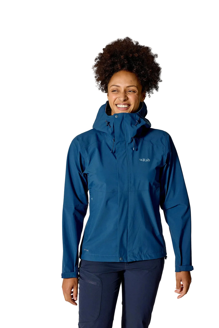 Rab Women's Firewall Waterproof Jacket in Tempest Blue - front, cropped view