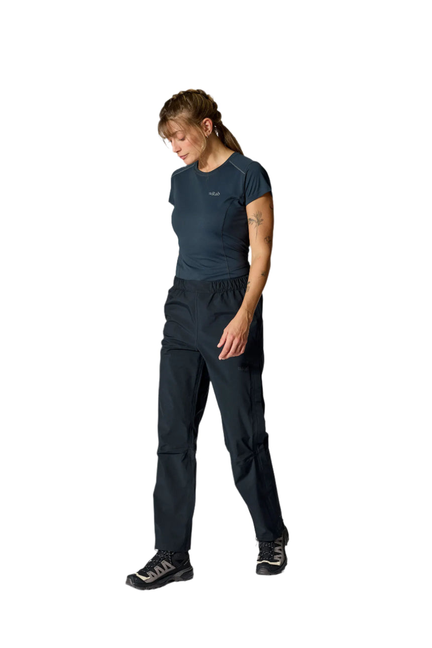 Rab Women's Firewall Waterproof Pants in Black - side zip detail, worn