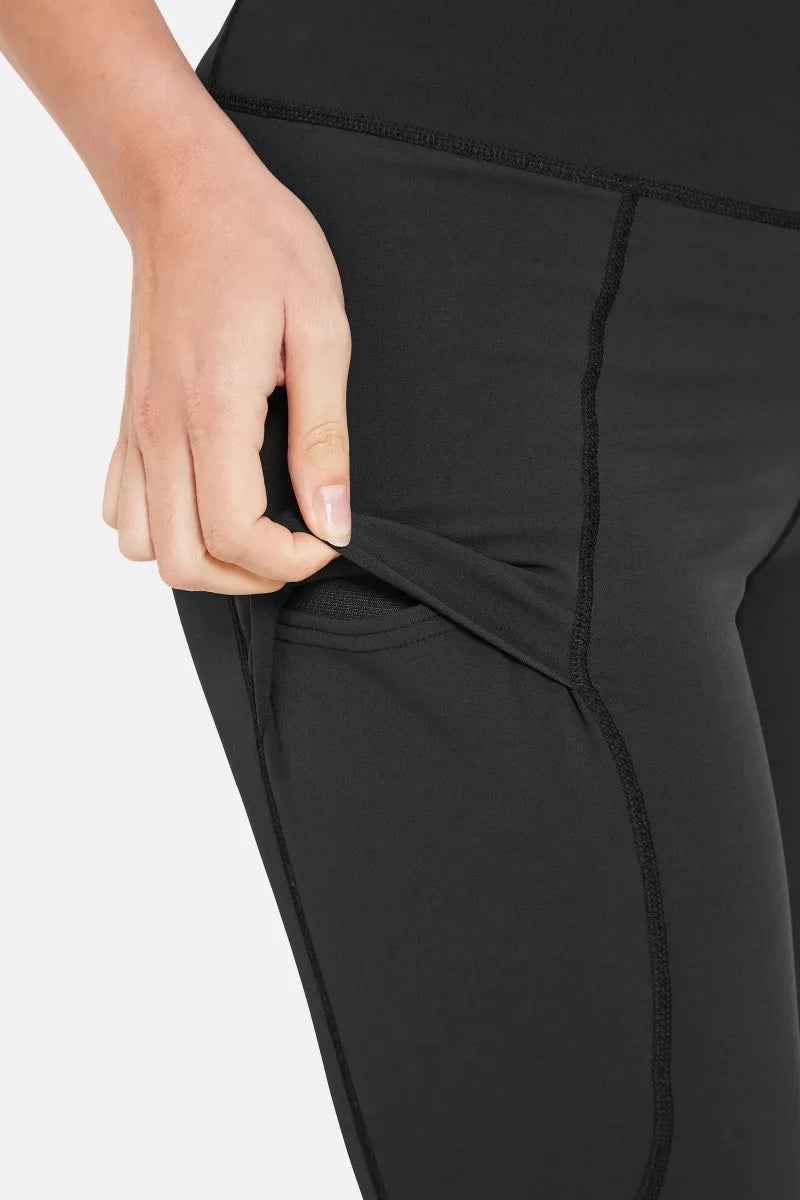 Rab Women's Incline AS Tights in Black - pocket zip pull detail