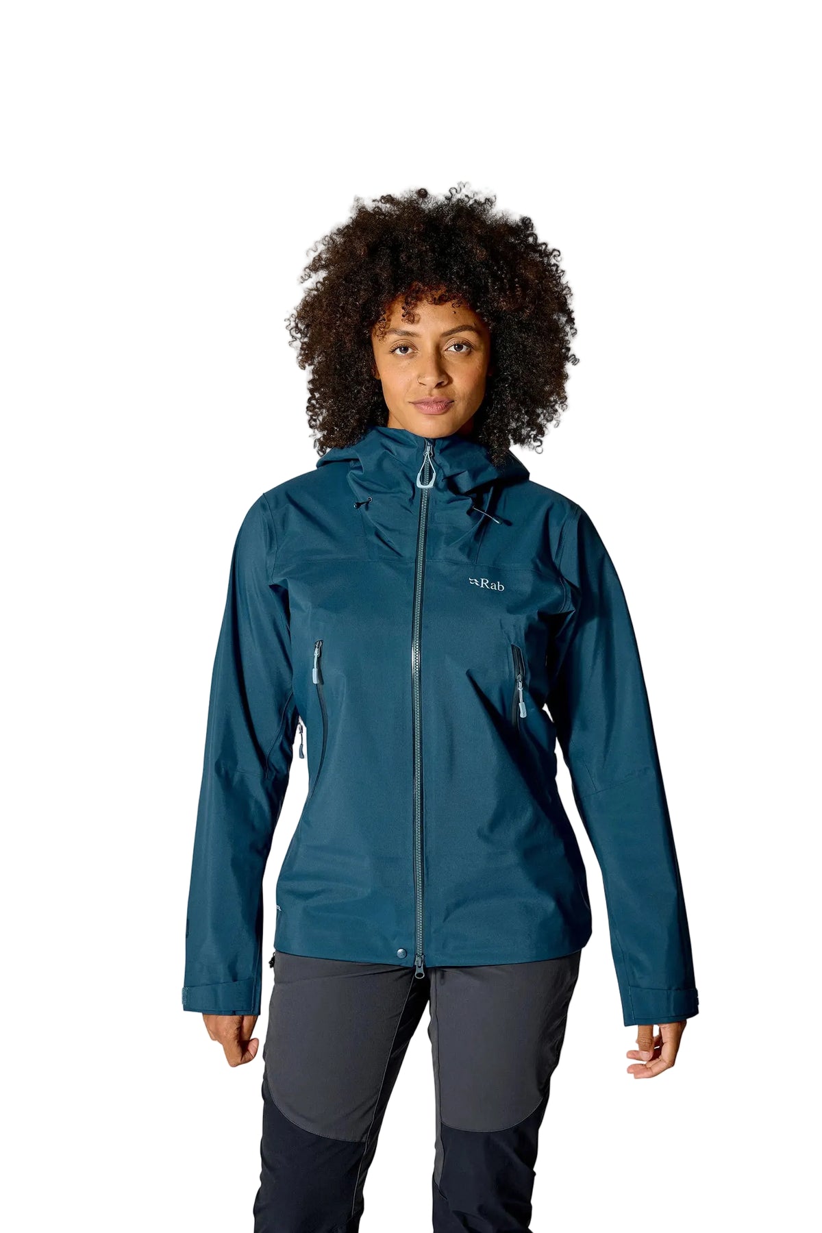 Rab Women's Kangri GORE-TEX Jacket in Tempest Blue - Portrait Worn