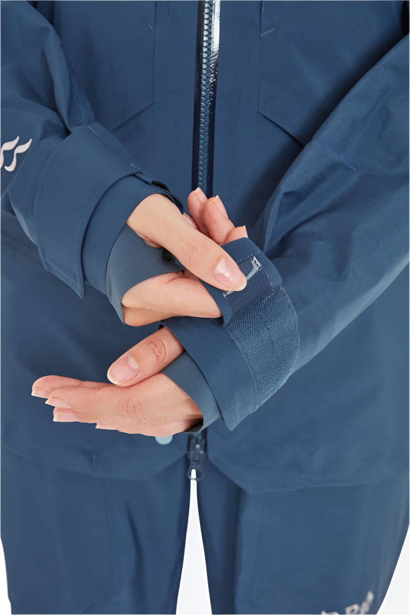 Rab Women's Khroma Converge GORE-TEX Ski Jacket in Tempest Blue - cuff detail, worn (reference only, not a stocked colour)
