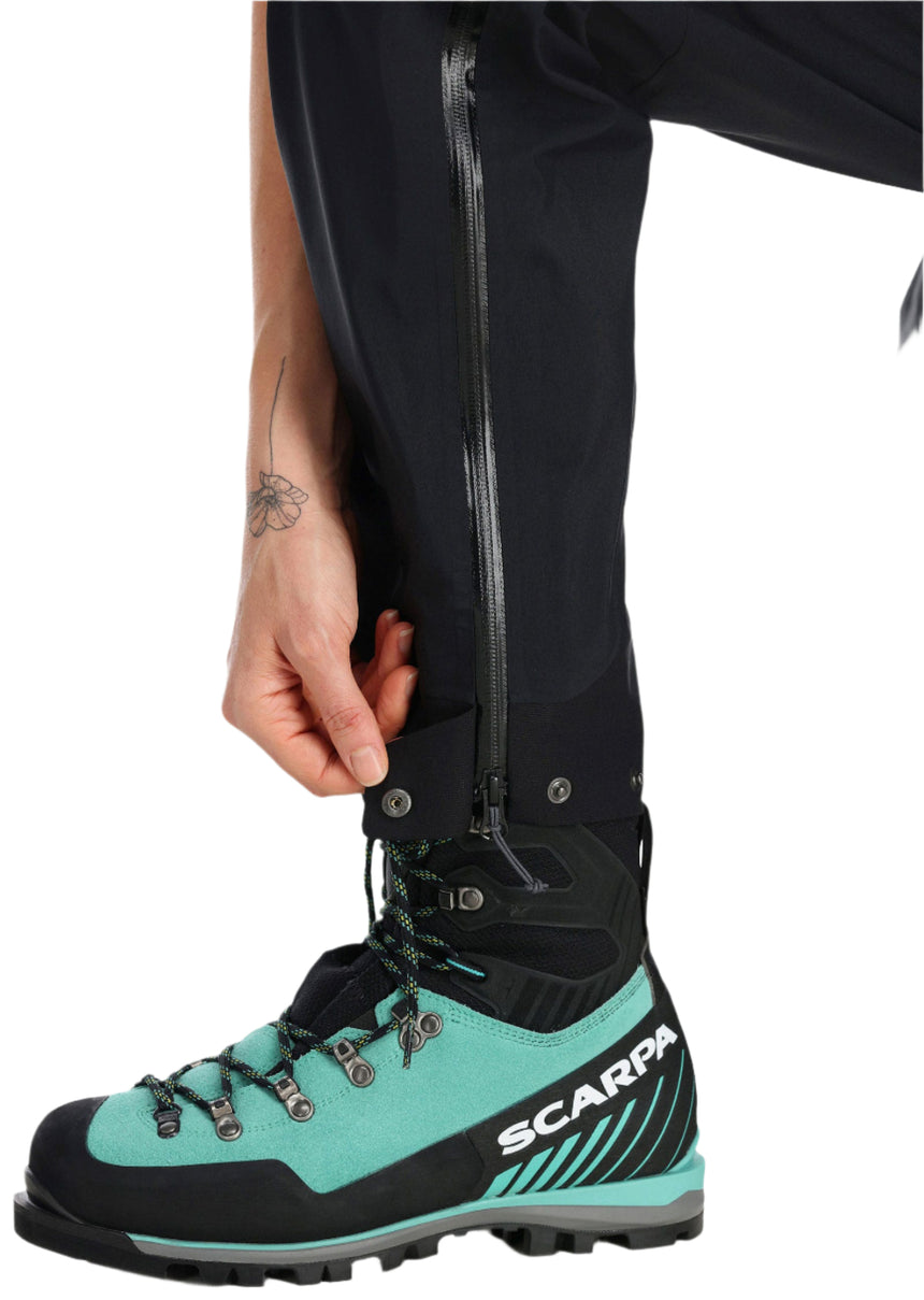 Rab Women's Latok GORE-TEX Pro Pants in Black - hem detail, worn