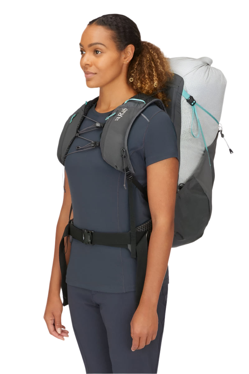 Rab Women's Muon ND40L Hiking Pack in Pewter/Graphene - On Model Full Length Front