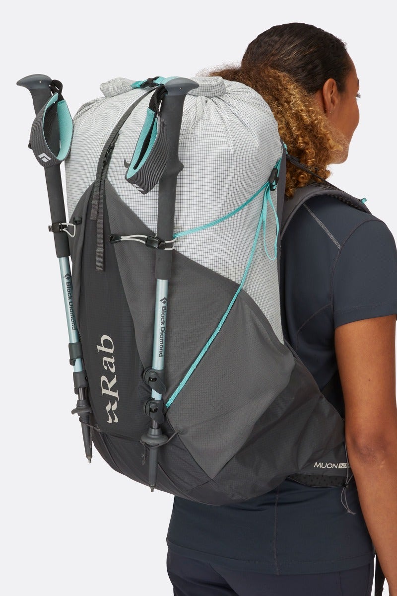 Rab Women's Muon ND40L Hiking Pack in Pewter/Graphene - On Model Side View