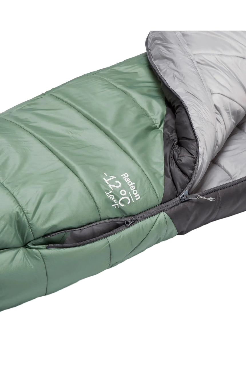 Rab Women's Radeon Synthetic Sleeping Bag (-12°C/10F) in Dark Fig Green/Graphene - hood detail