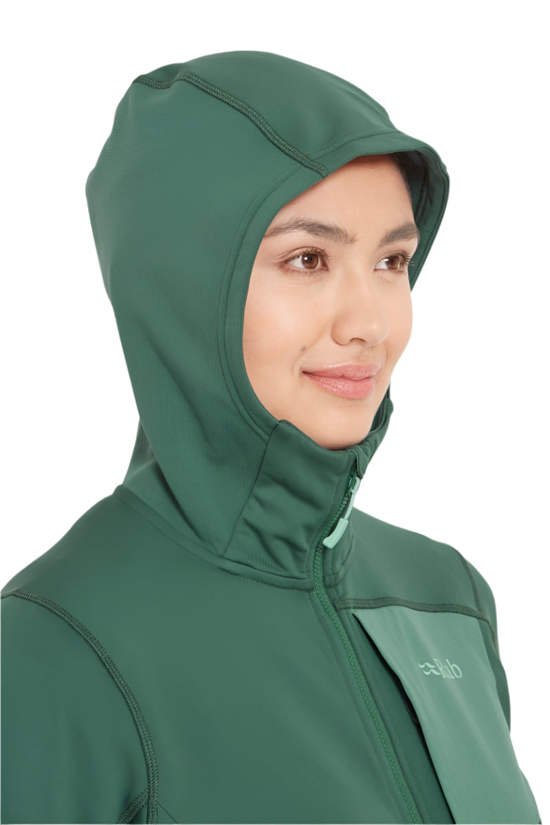Rab Women's Superflux Hoody in Green Slate - hood detail