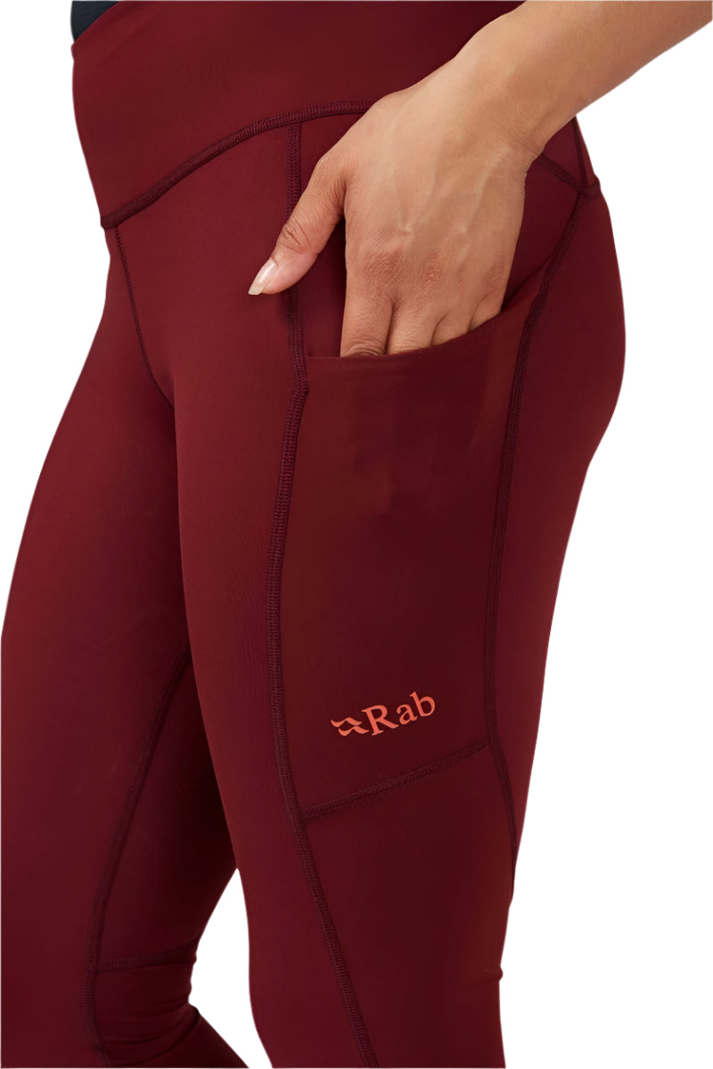 Rab Women's Talus 3/4 Tights in Deep Heather - thigh pocket detail with logo