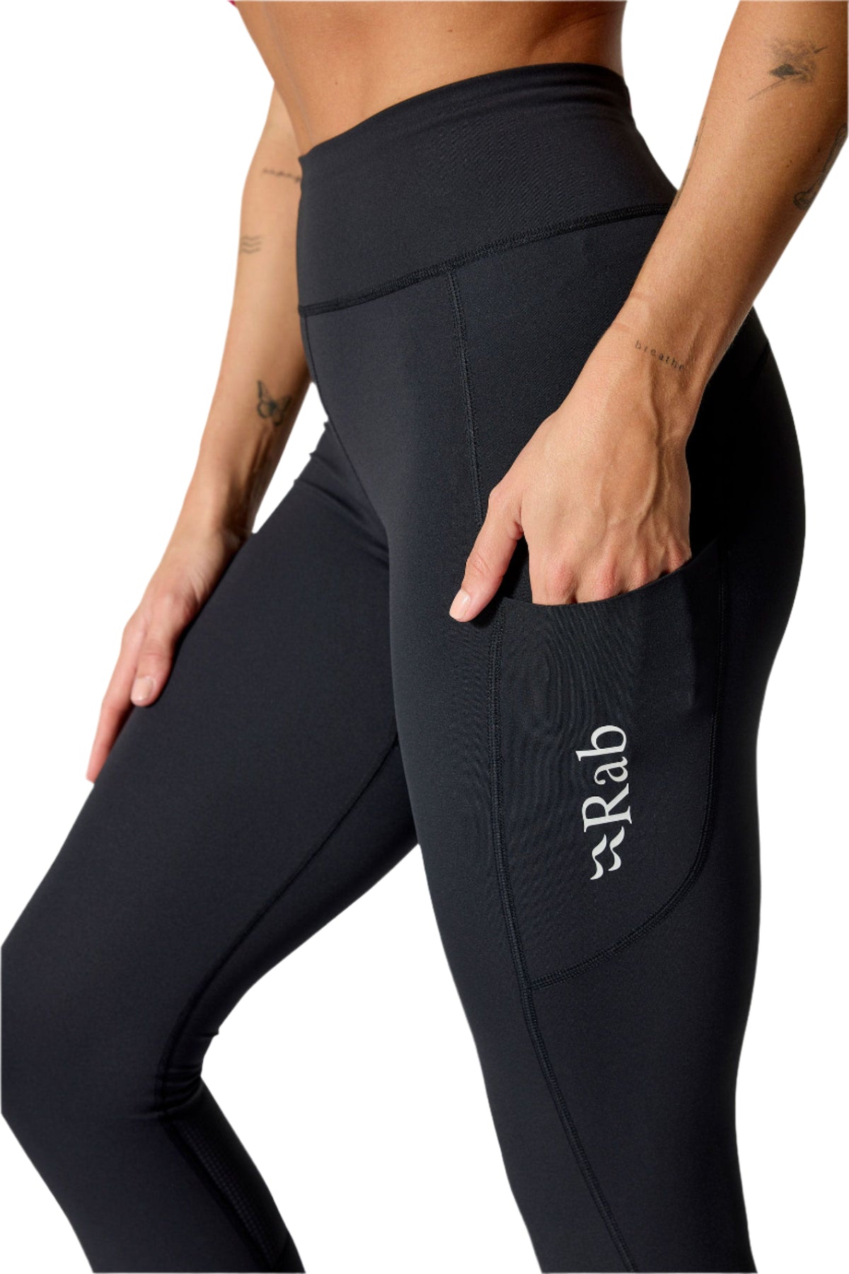 Rab Women's Talus Running Tights in Black - thigh pocket detail