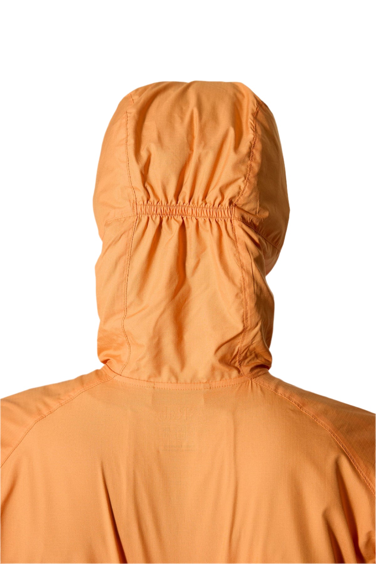 Rab Women's Windgather Hooded Jacket in Orange - hood back detail worn