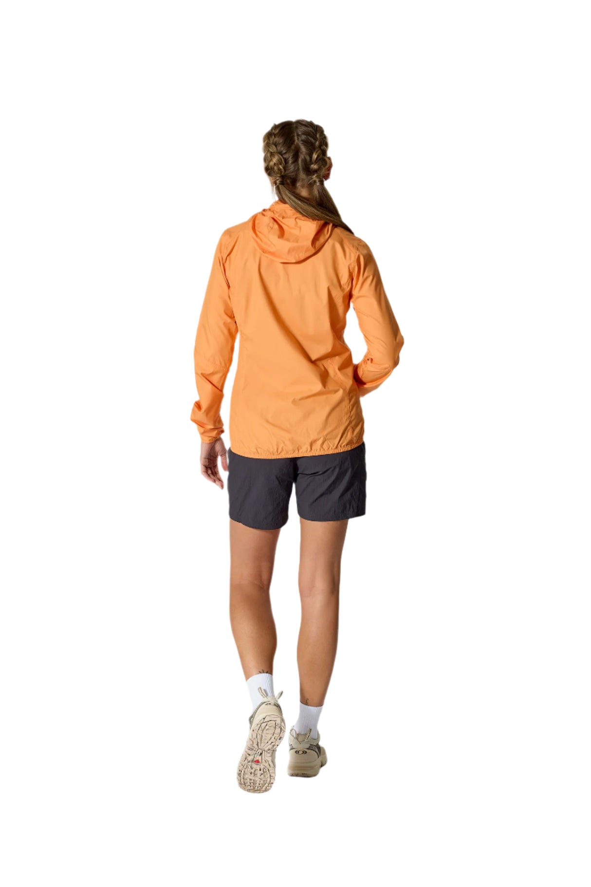 Rab Women's Windgather Hooded Jacket in Orange - worn back