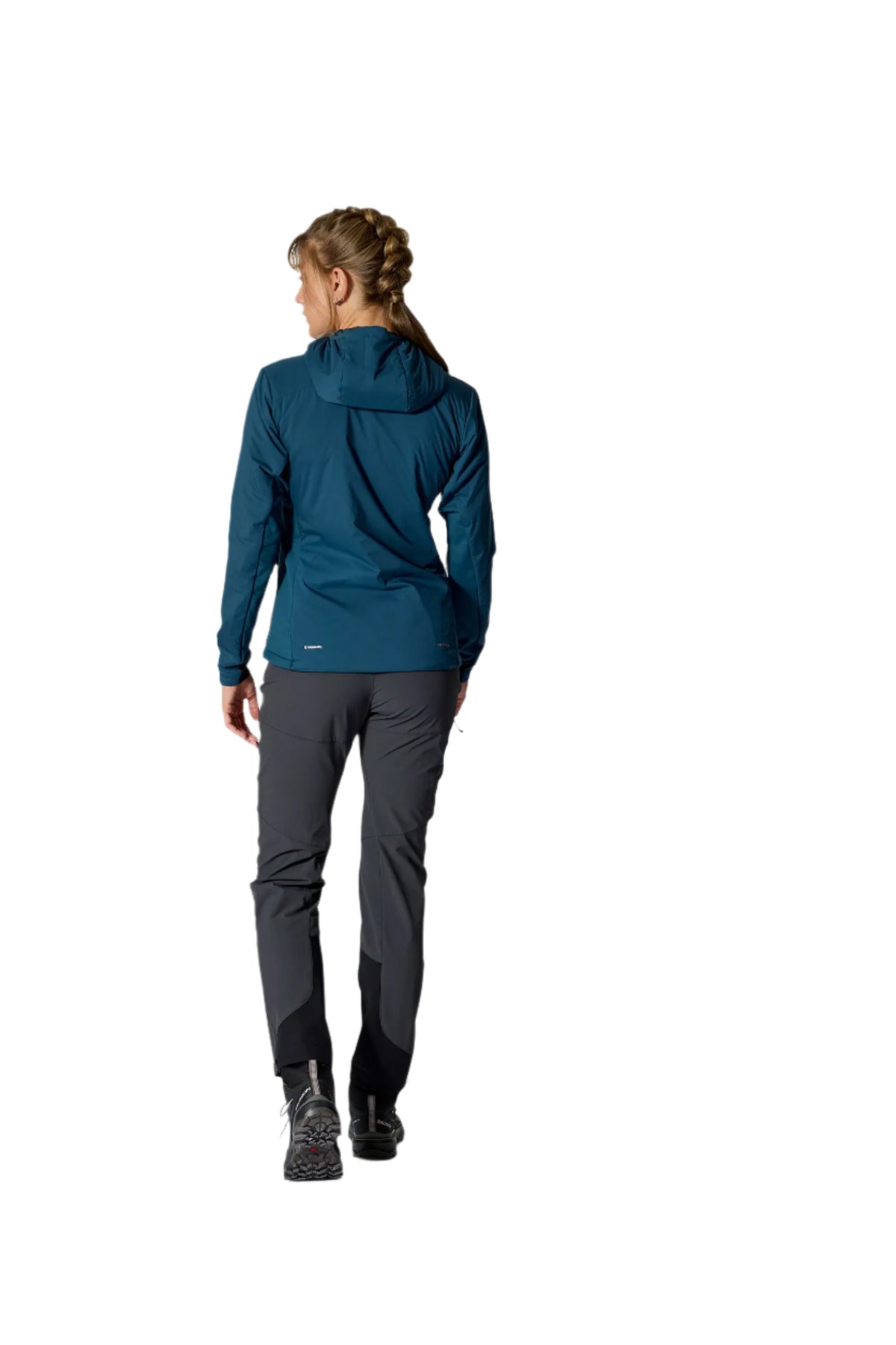 Rab Women's Xenair Alpine Flex Insulated Jacket in Tempest Blue - back, worn