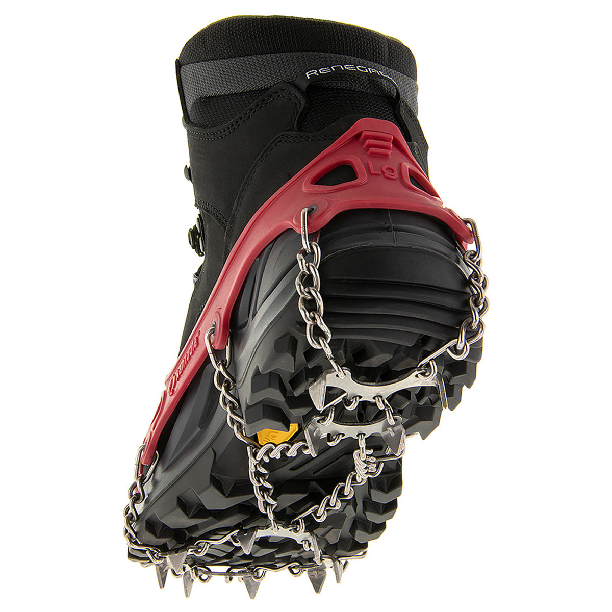 Kahtoola Microspikes Footwear Traction Outdoor Action Red- Raised Heel Tab