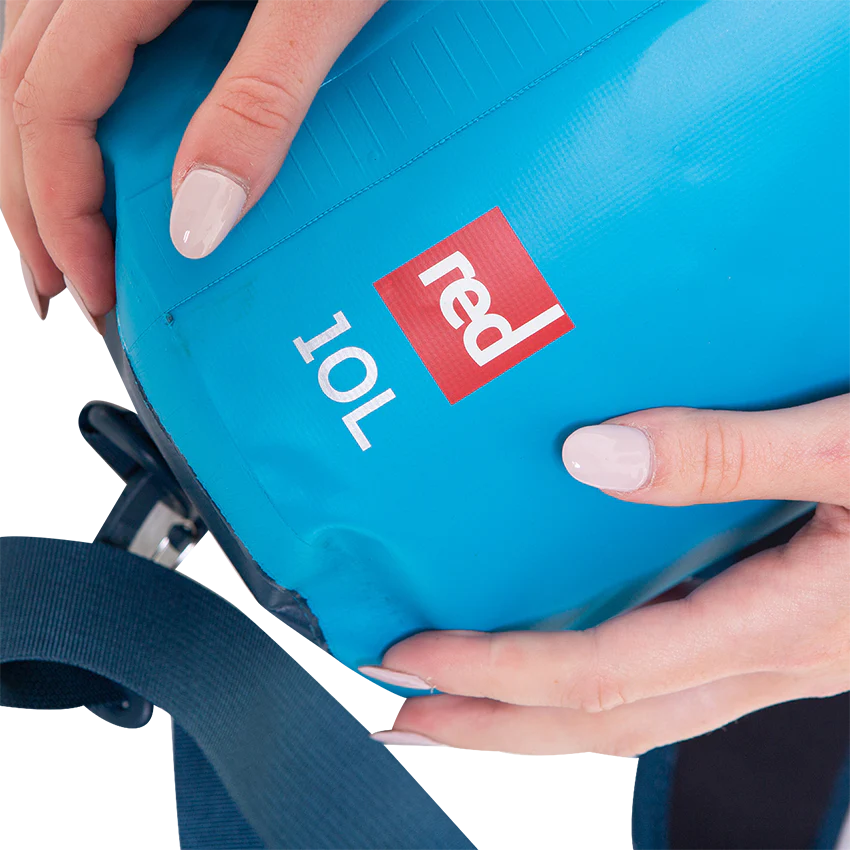 Red Paddle Waterproof Roll Top 10 Litre Dry Bag - Logo and Size Close Up