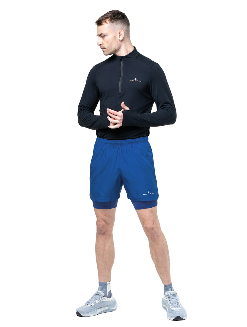 Ronhill Men's Core 5" Twin Short in DrkCobalt/BrightWhite - worn, front